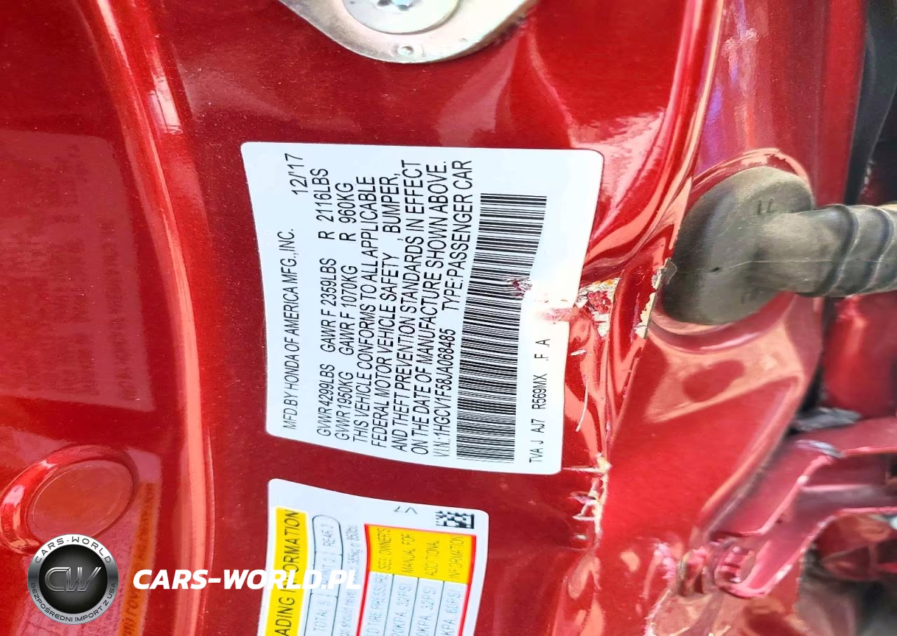 2018 Honda Accord Exl VIN:1HGCV1F58JA068485 - 12