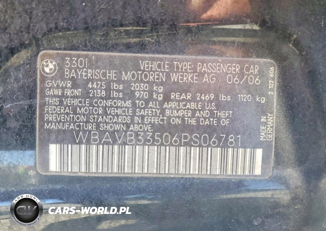 2006 BMW 330 I VIN:WBAVB33506PS06781 - 12