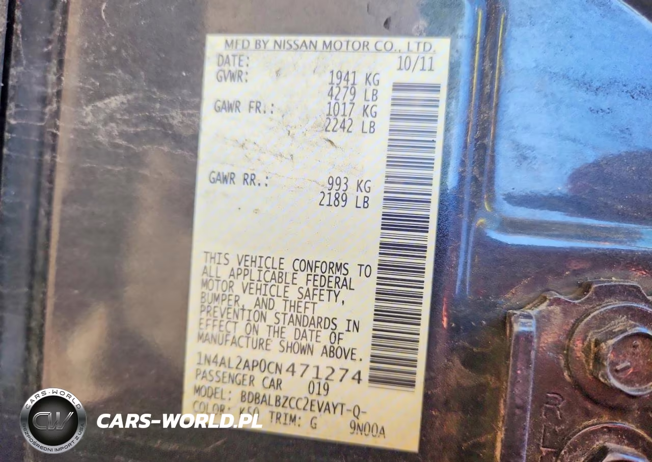 2012 Nissan Altima 2.5 VIN:1N4AL2AP0CN471274 - 12