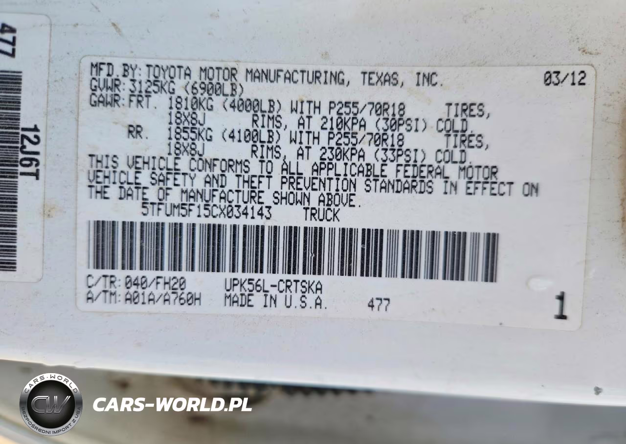 2012 Toyota Tundra Double Cab Sr5 VIN:5TFUM5F15CX034143 - 12