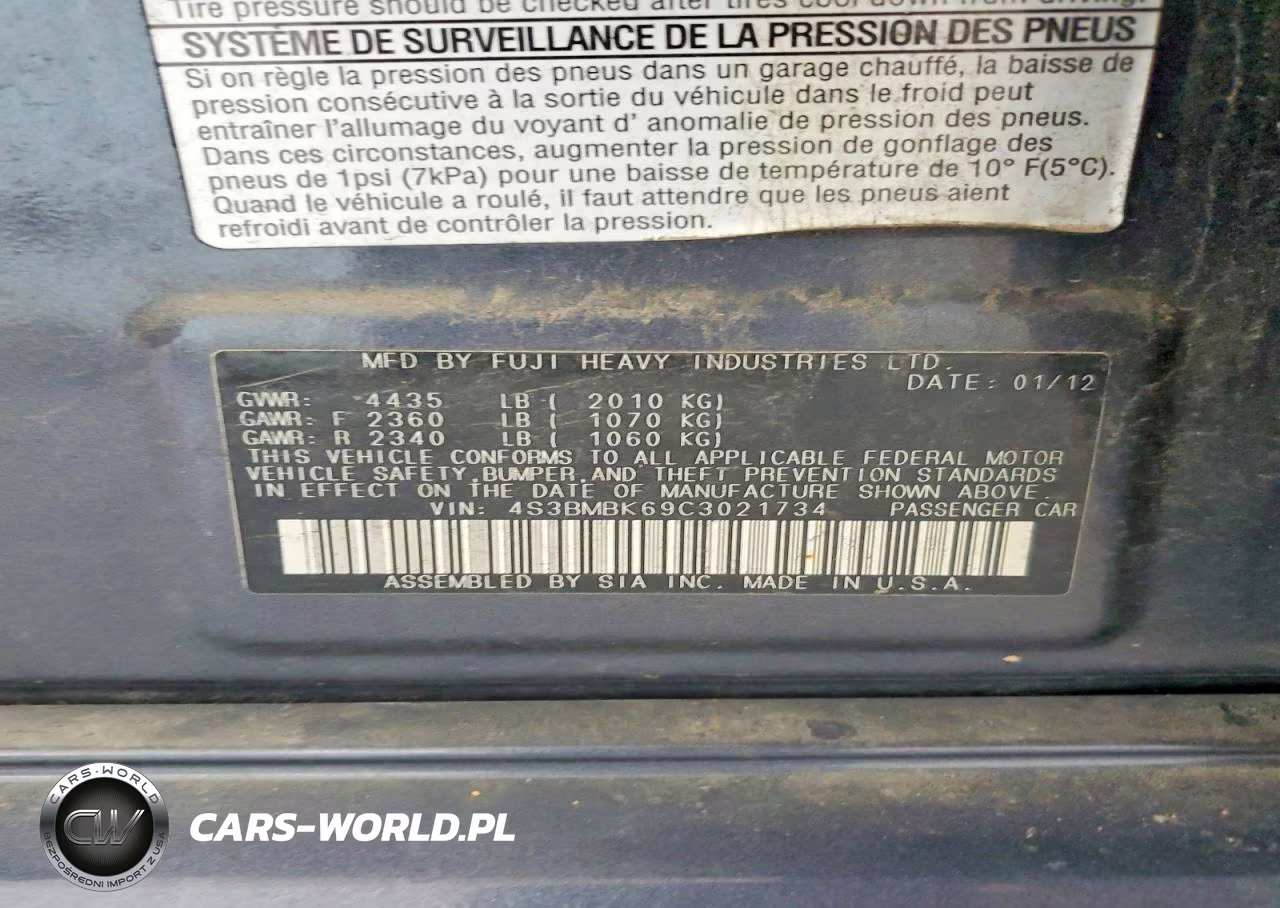 2012 Subaru Legacy 2.5I Limited VIN:4S3BMBK69C3021734 - 12