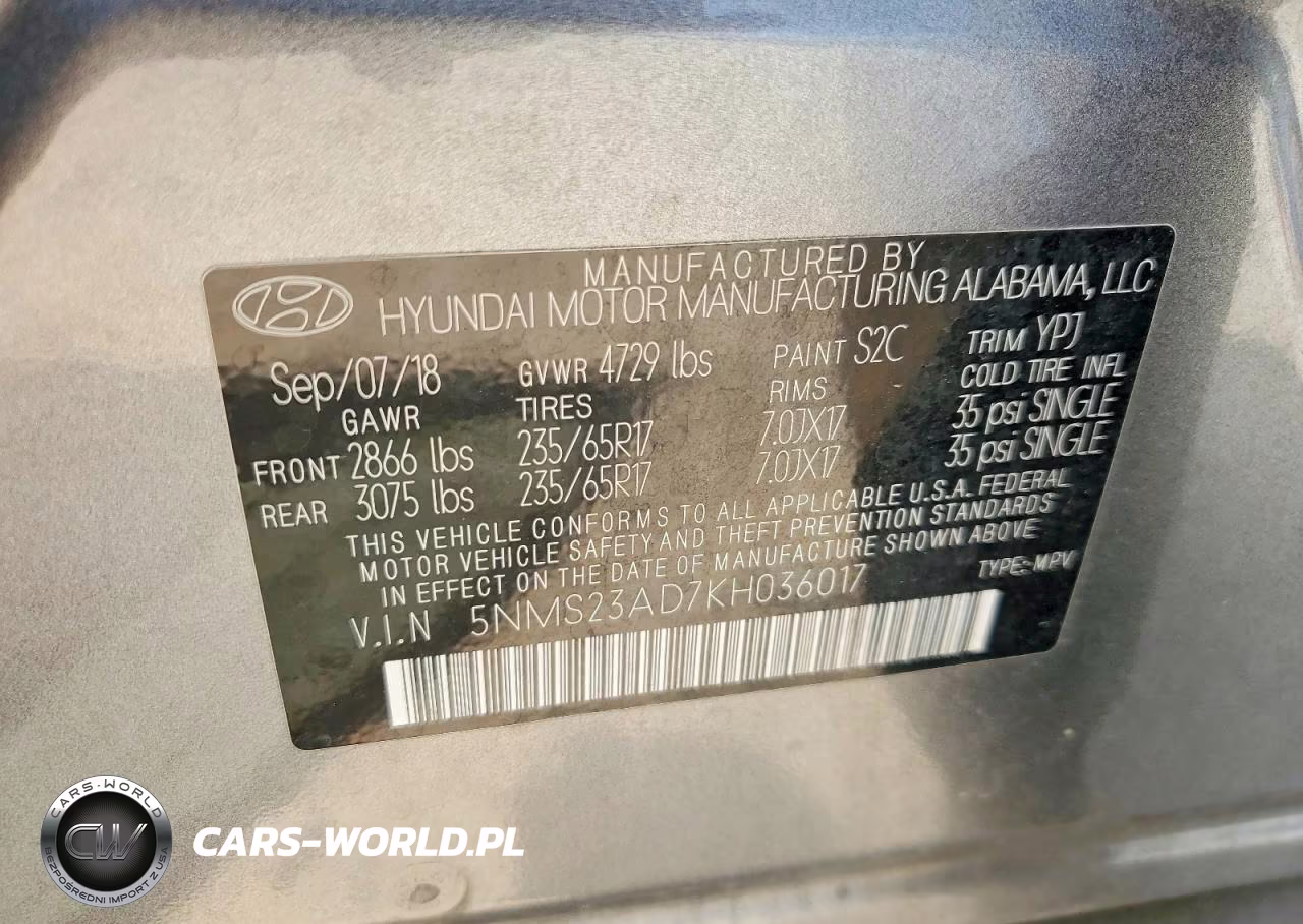 2019 Hyundai Santa Fe Se VIN:5NMS23AD7KH036017 - 13