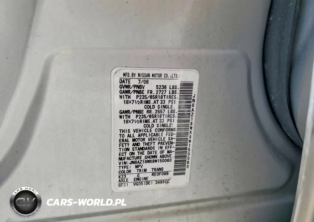 2009 Nissan Murano S VIN:JN8AZ18WX9W150060 - 13