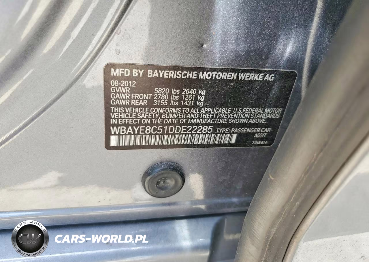 2013 BMW 750 Li VIN:WBAYE8C51DDE22285 - 12