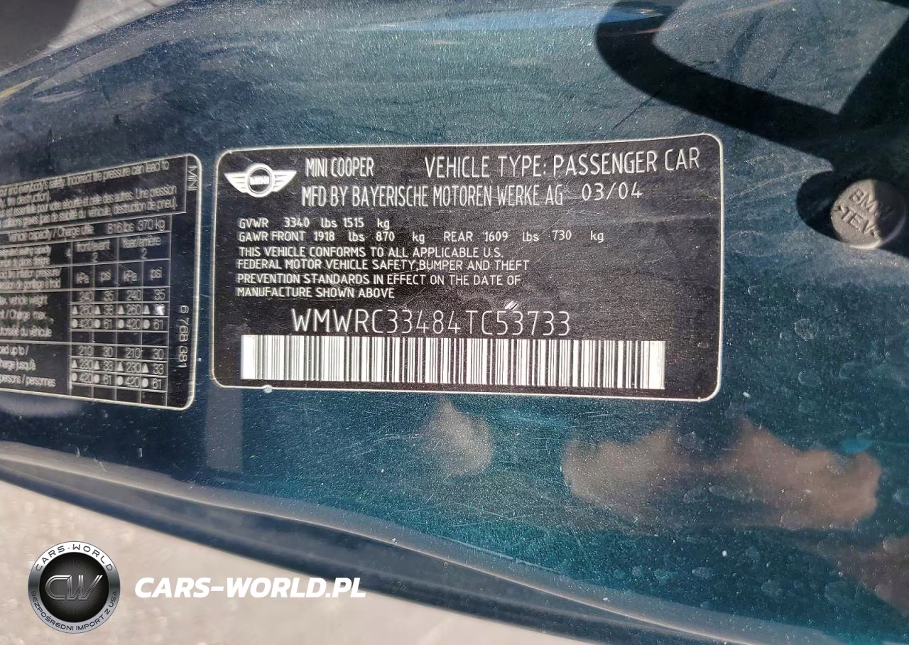 2004 Mini Cooper VIN:WMWRC33484TC53733 - 12