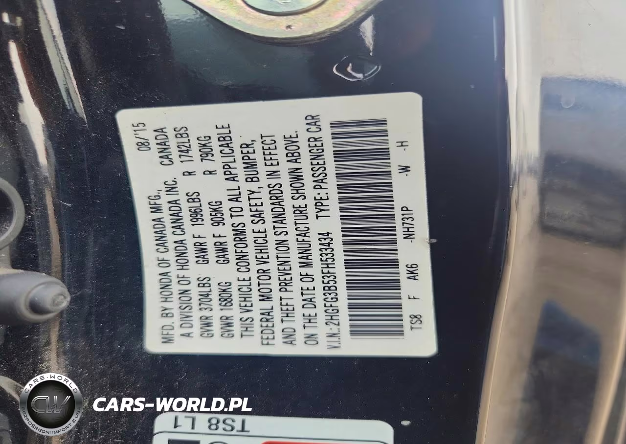 2015 Honda Civic Lx VIN:2HGFG3B53FH533434 - 12