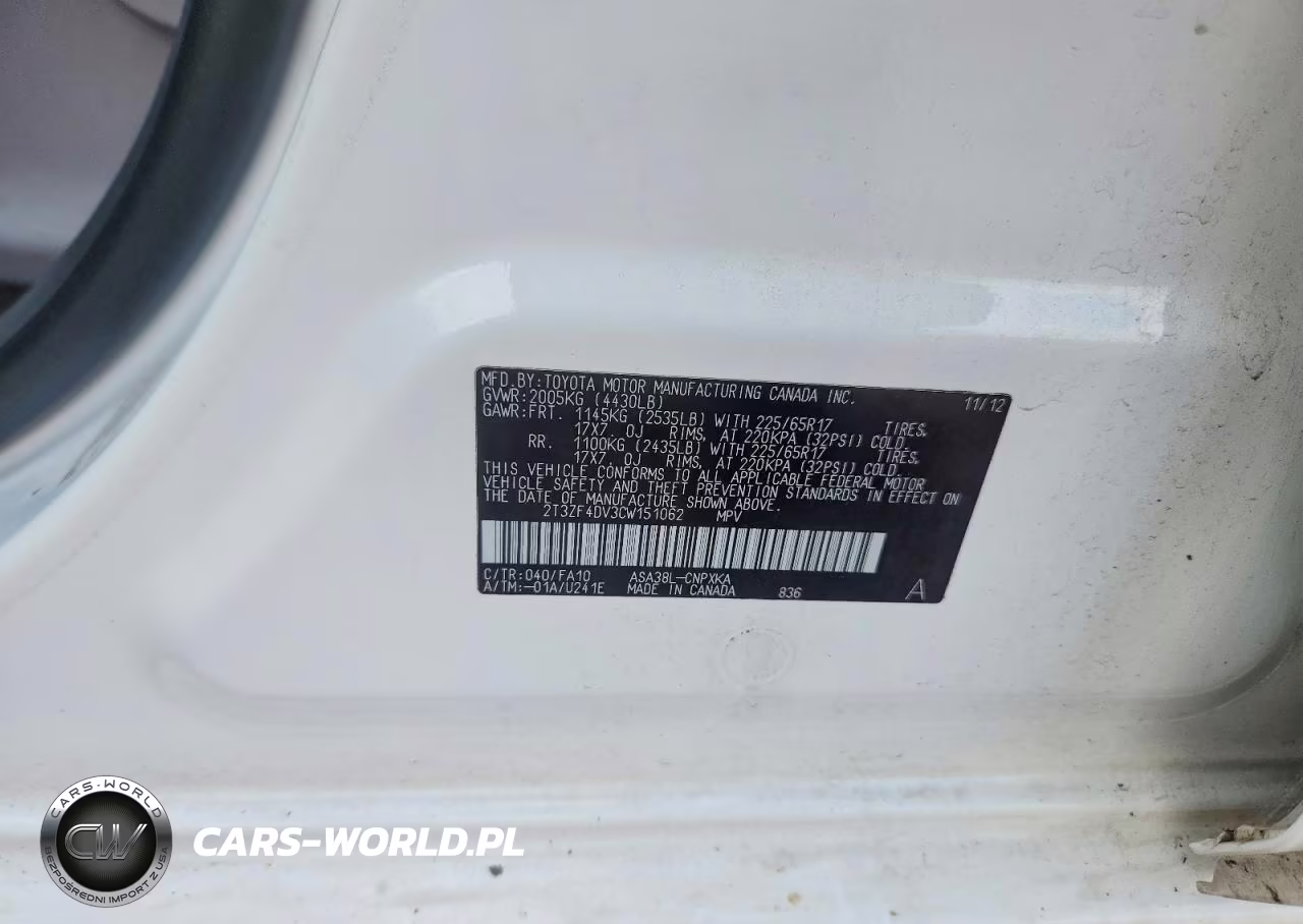 2012 Toyota Rav4 Base VIN:2T3ZF4DV3CW151062 - 13