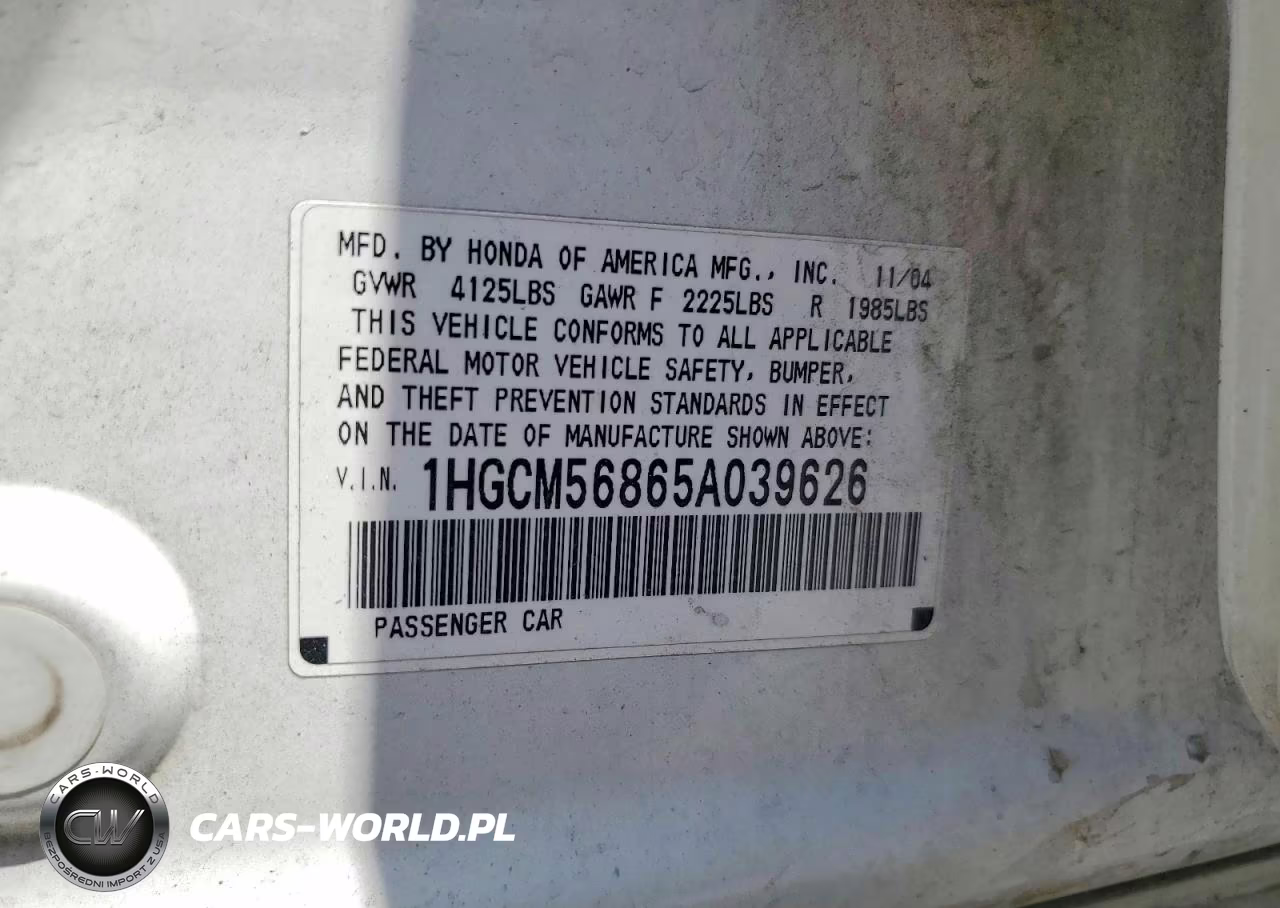 2005 Honda Accord Ex VIN:1HGCM56865A039626 - 12