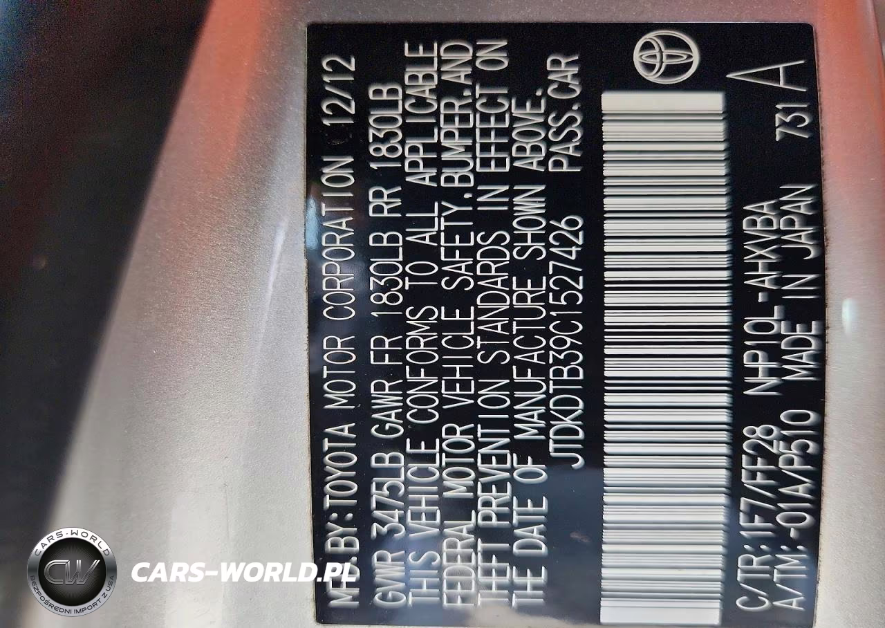 2012 Toyota Prius C Two VIN:JTDKDTB39C1527426 - 12
