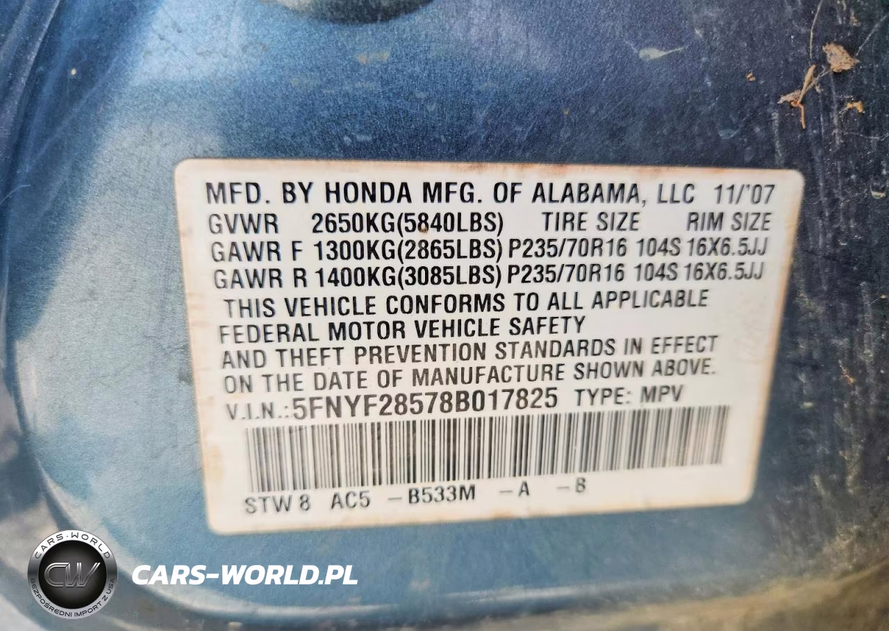 2008 Honda Pilot Exl VIN:5FNYF28578B017825 - 13