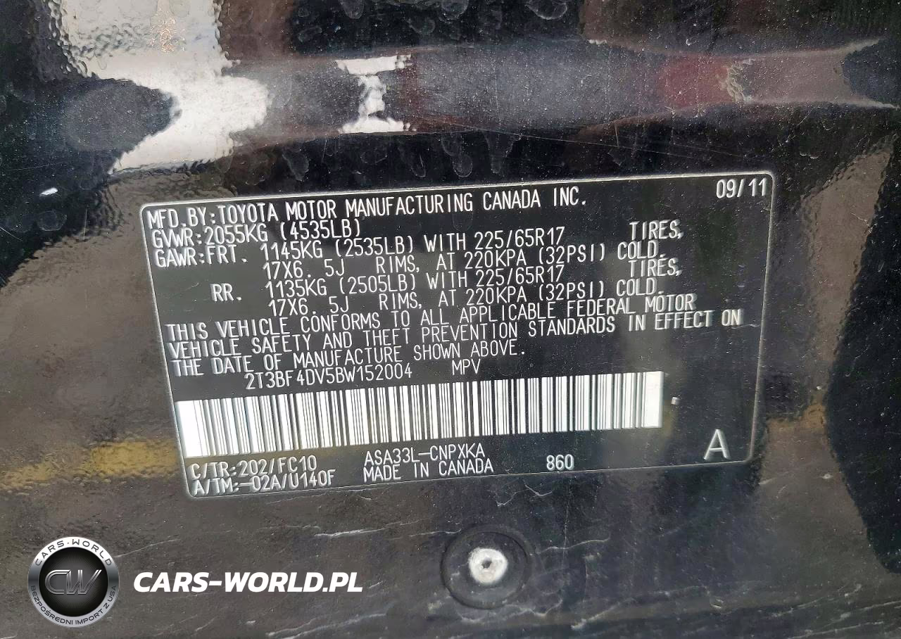 2011 Toyota Rav4 Base VIN:2T3BF4DV5BW152004 - 13