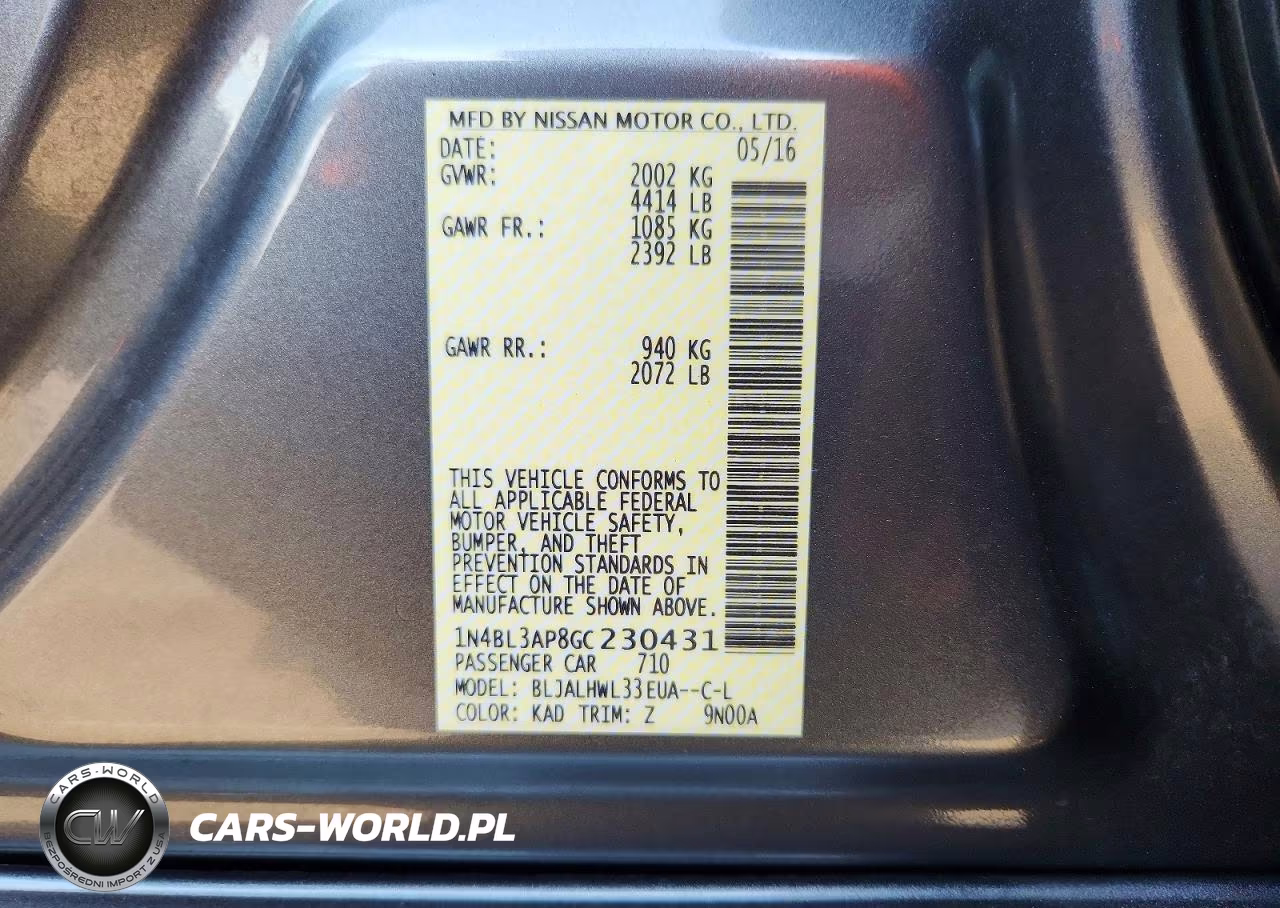 2016 Nissan Altima 3.5 Sr VIN:1N4BL3AP8GC230431 - 12