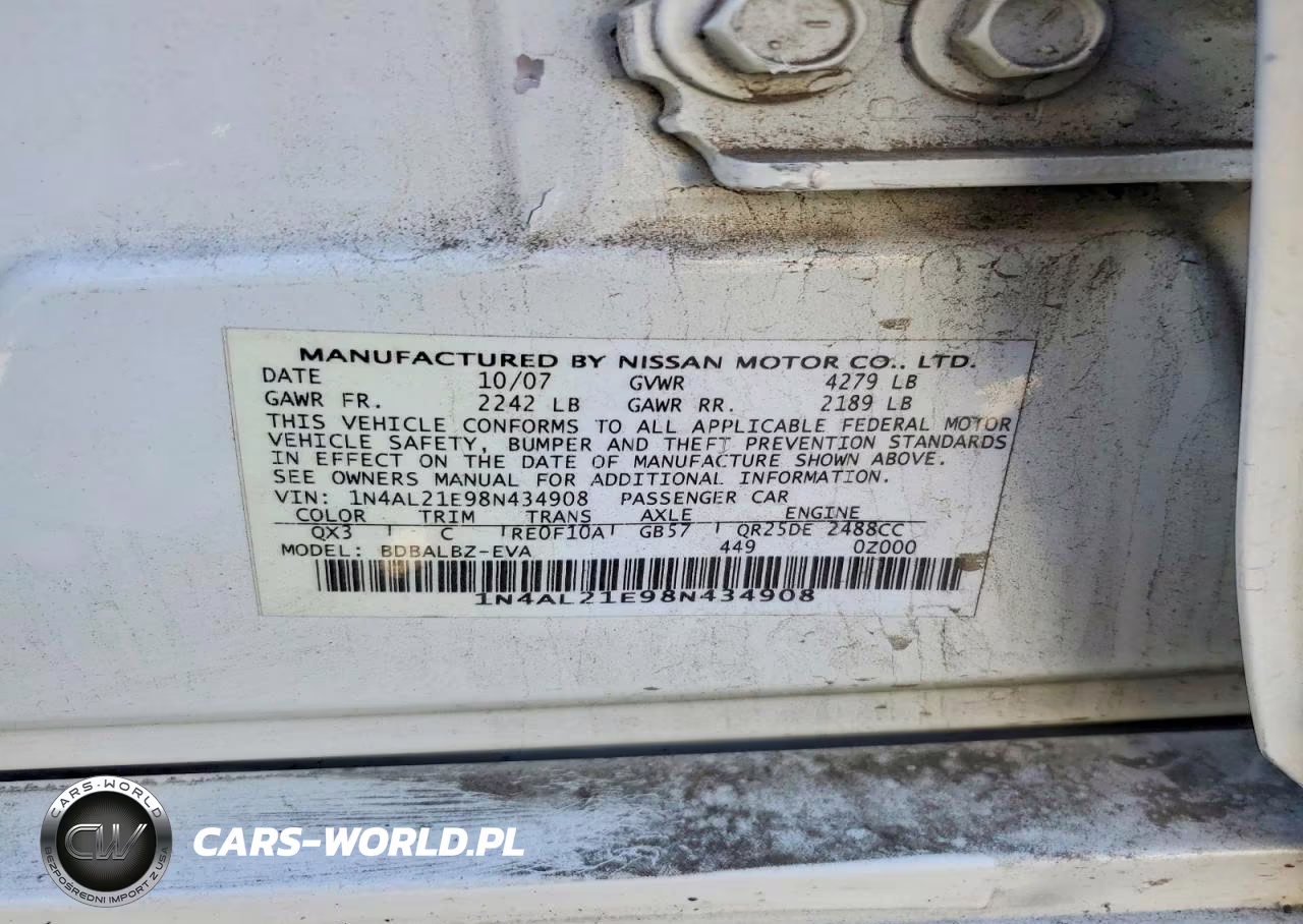 2008 Nissan Altima 2.5 VIN:1N4AL21E98N434908 - 12