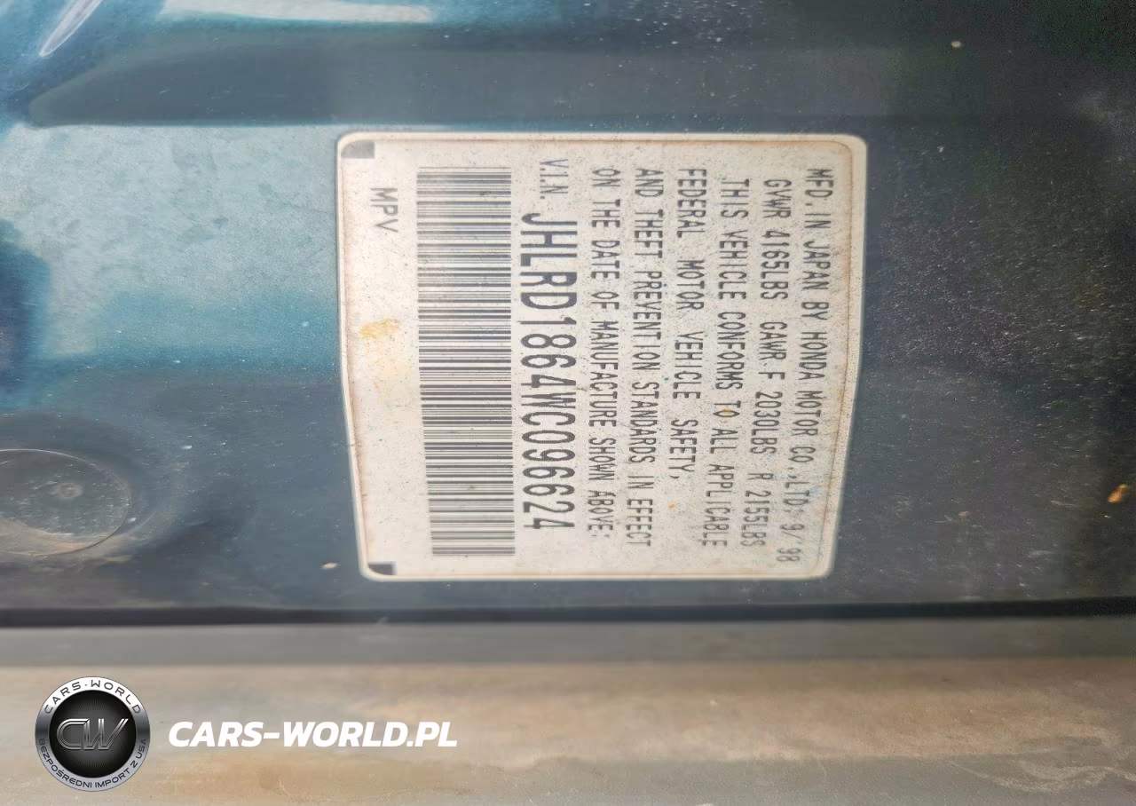1998 Honda Cr-V Ex VIN:JHLRD1864WC096624 - 13