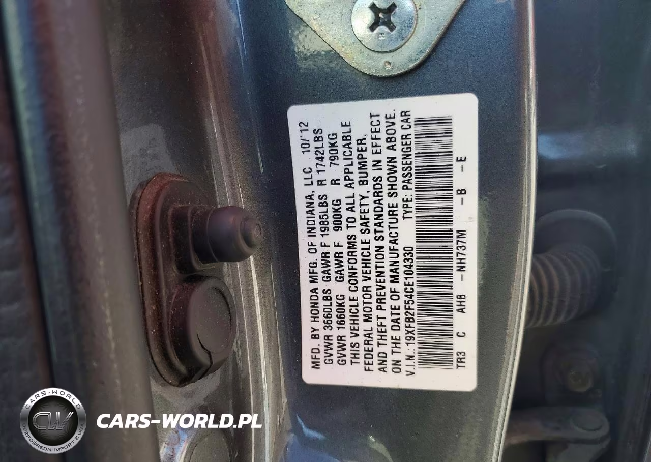 2012 Honda Civic Lx VIN:19XFB2F54CE104330 - 12