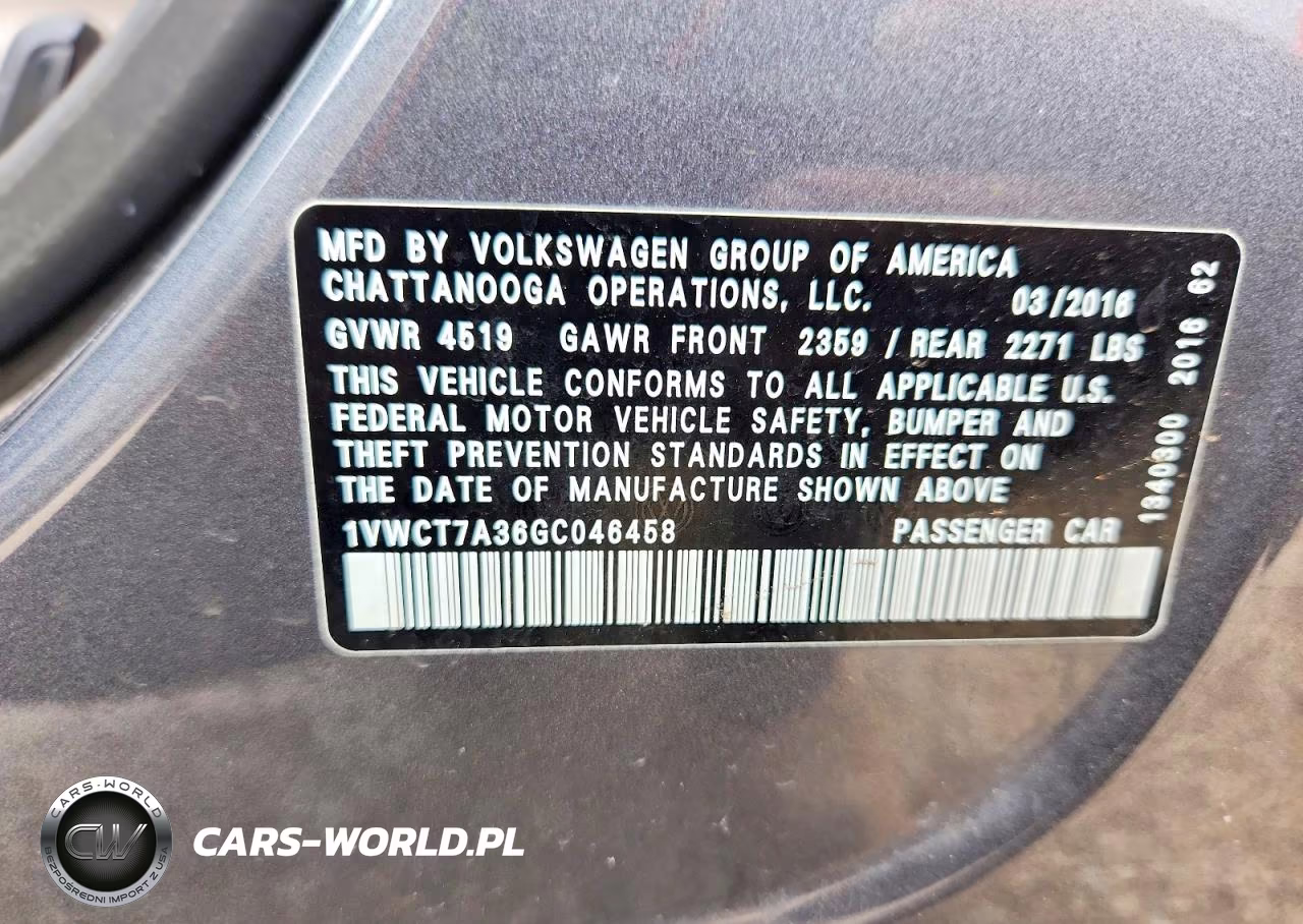 2016 Volkswagen Passat Sel VIN:1VWCT7A36GC046458 - 13