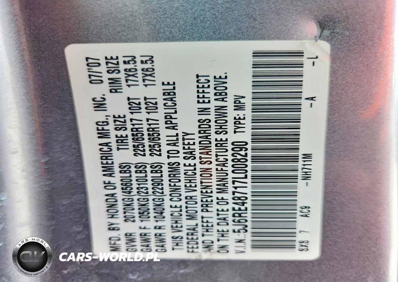 2007 Honda Cr-V Exl VIN:5J6RE48717L008290 - 14