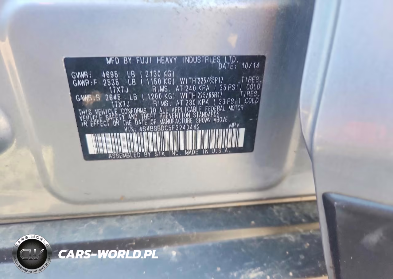 2015 Subaru Outback 2.5I Premium VIN:4S4BSBDC5F3240442 - 12