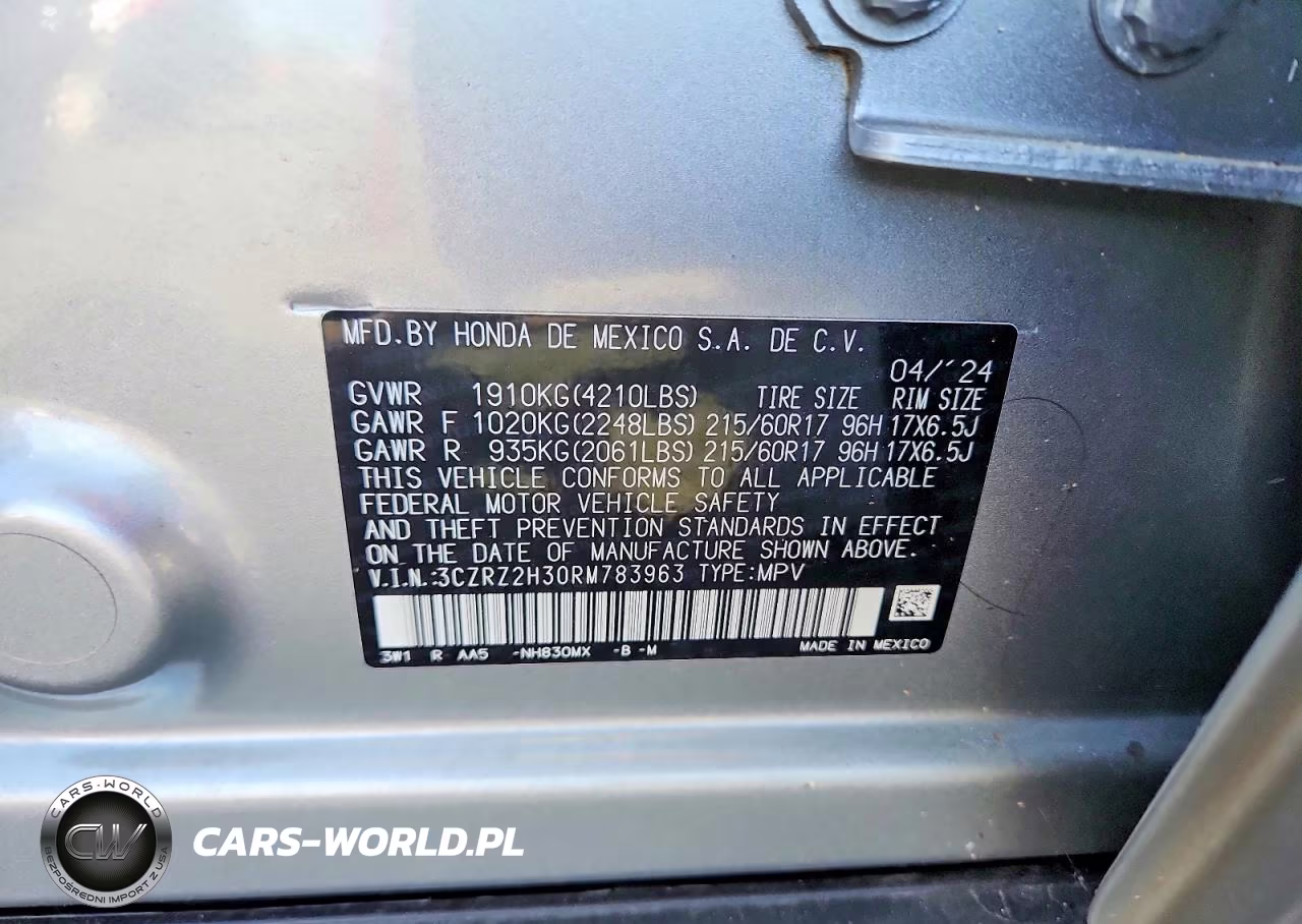 2024 Honda Hr-V Lx VIN:3CZRZ2H30RM783963 - 12