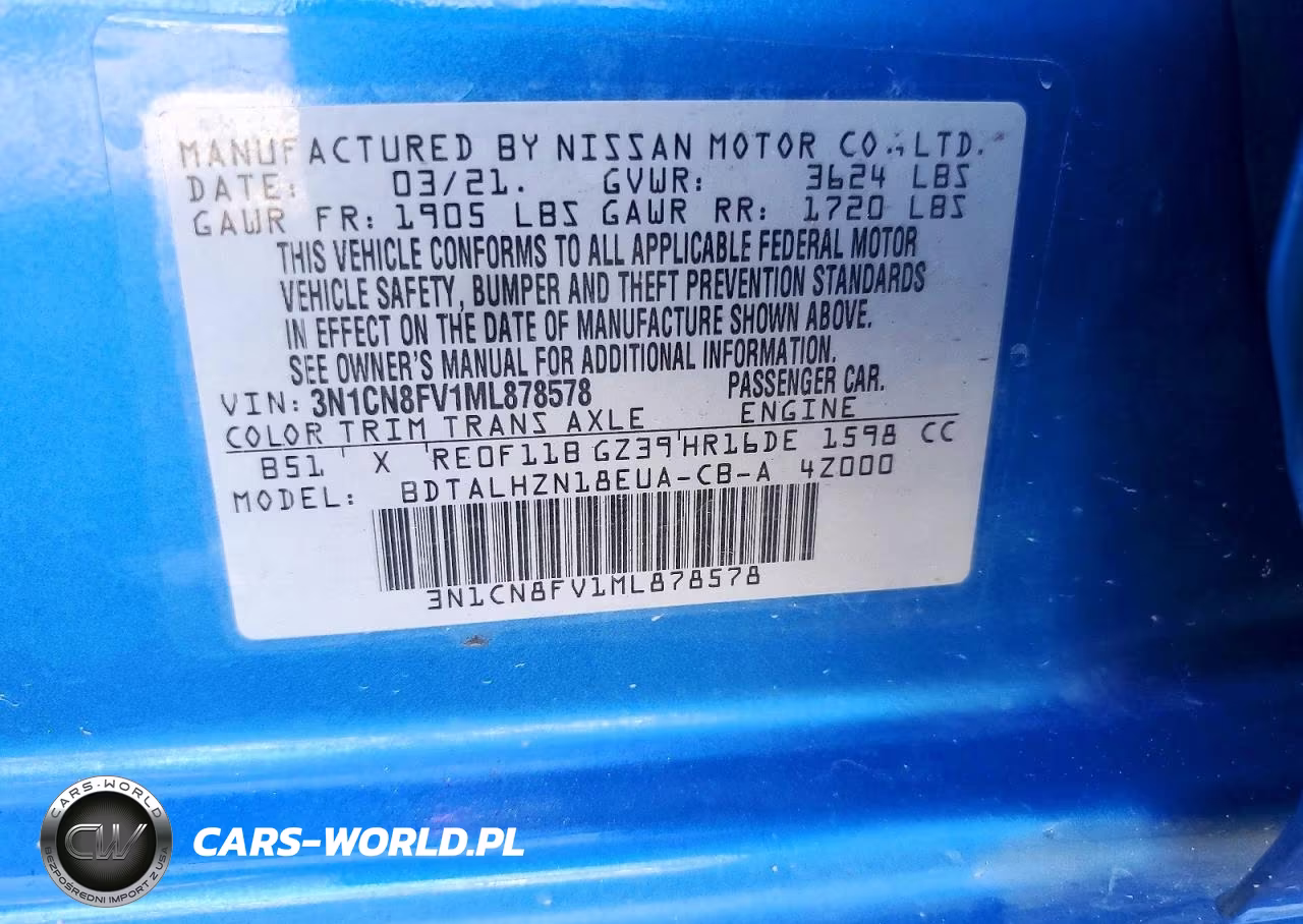 2021 Nissan Versa Sr VIN:3N1CN8FV1ML878578 - 12