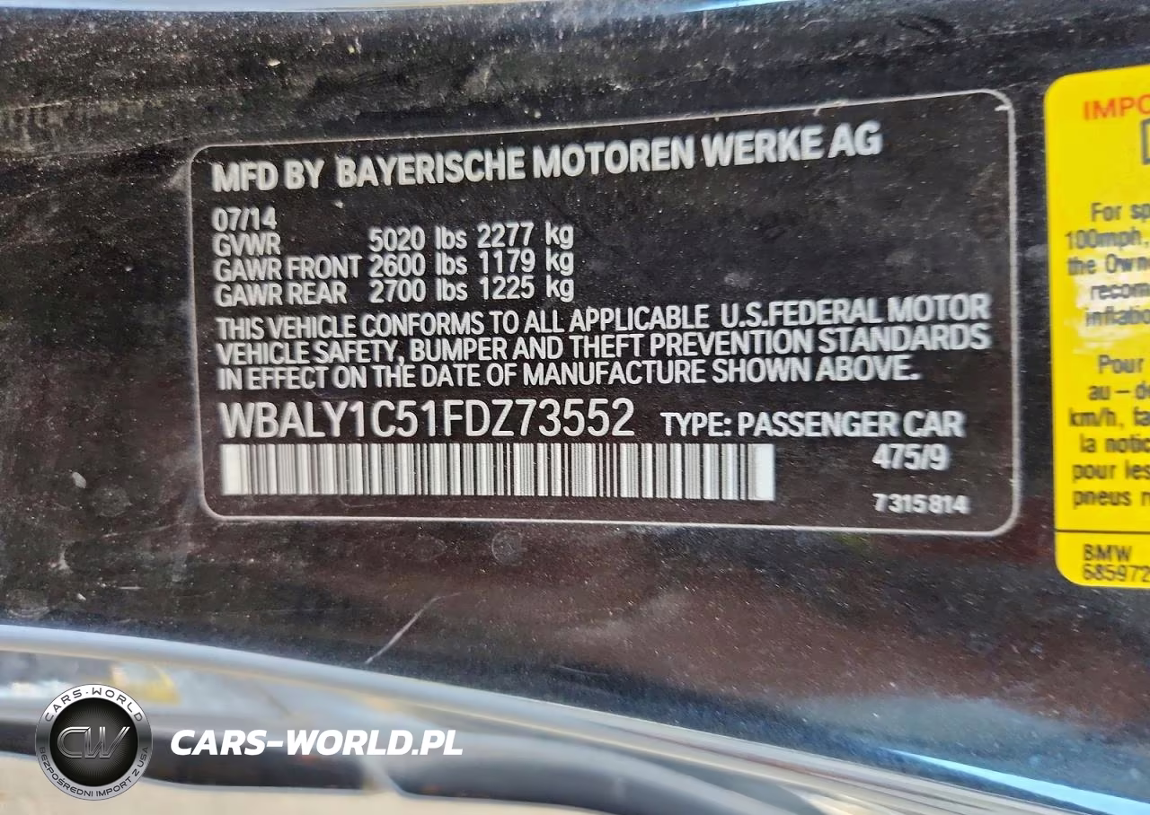 2015 BMW 640I xDrive VIN:WBALY1C51FDZ73552 - 12