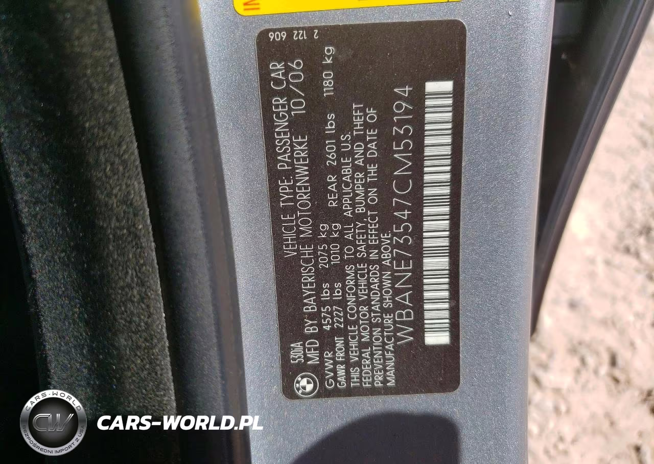 2007 BMW 530 I VIN:WBANE73547CM53194 - 12