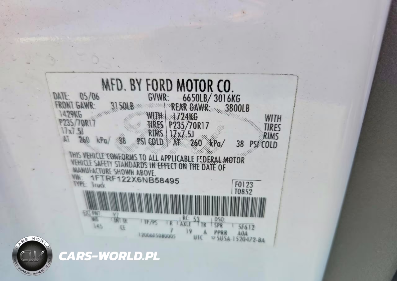2006 Ford F150 VIN:1FTRF122X6NB58495 - 12