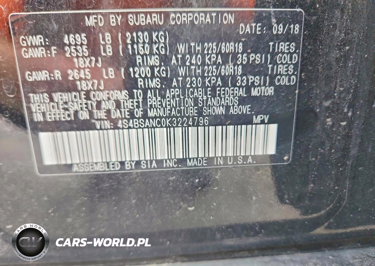 2019 Subaru Outback 2.5I Limited VIN:4S4BSANC0K3224796 - 14