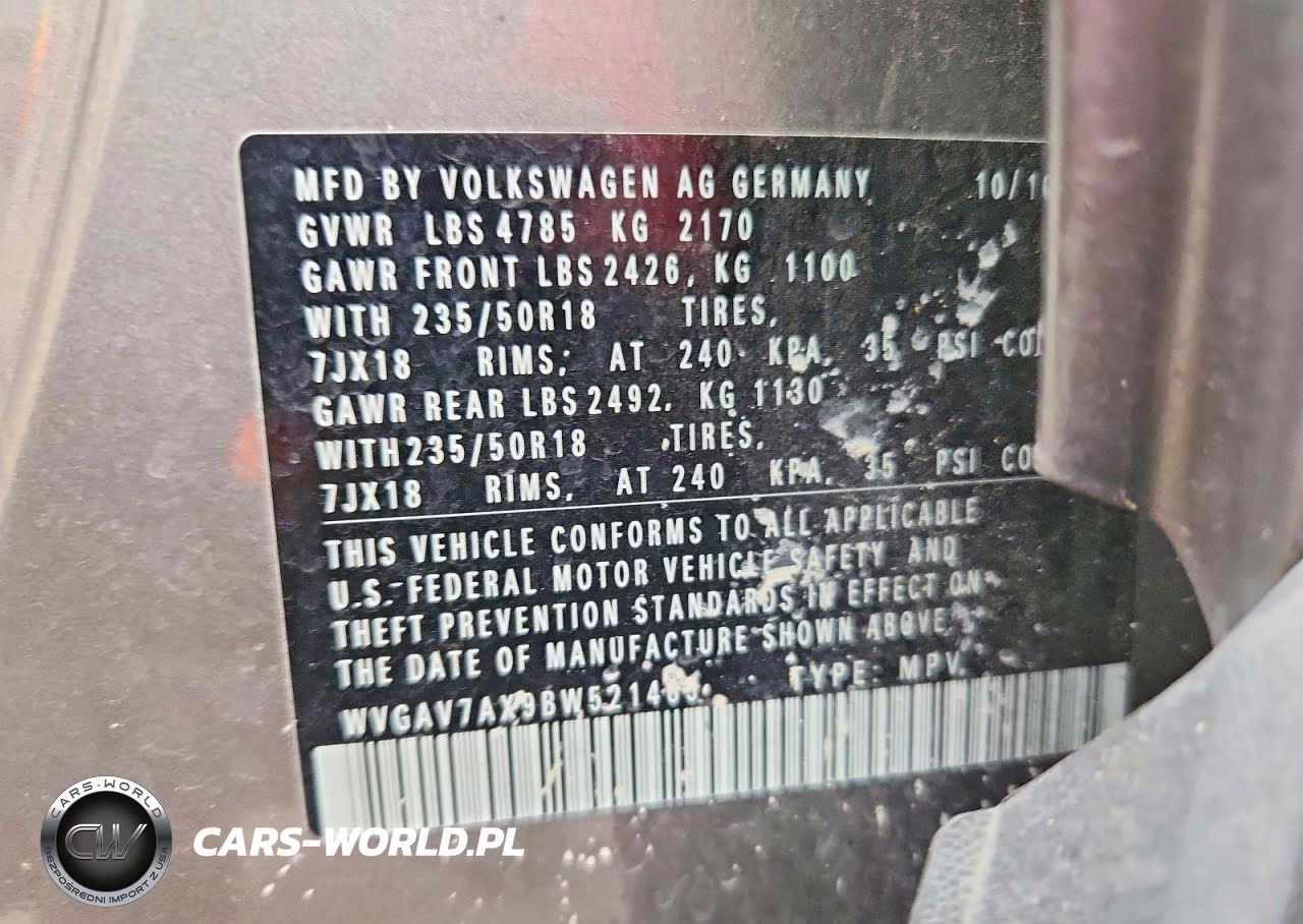 2011 Volkswagen Tiguan S VIN:WVGAV7AX9BW521465 - 12