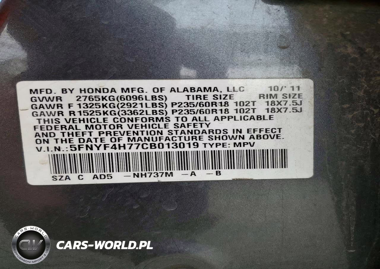2012 Honda Pilot Exln VIN:5FNYF4H77CB013019 - 13
