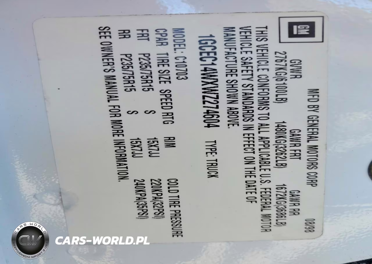 1998 Chevrolet Gmt-400 C1500 VIN:1GCEC14WXWZ274604 - 12
