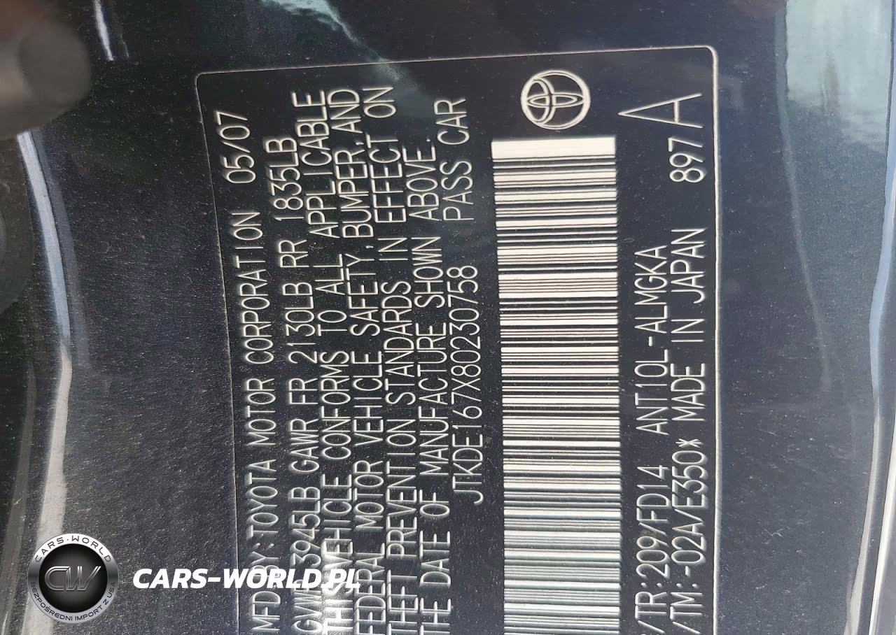 2008 Scion Tc Base VIN:JTKDE167X80230758 - 12