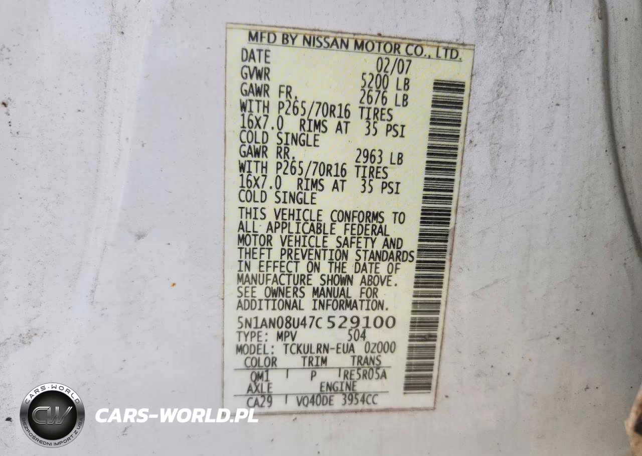 2007 Nissan Xterra X VIN:5N1AN08U47C529100 - 12