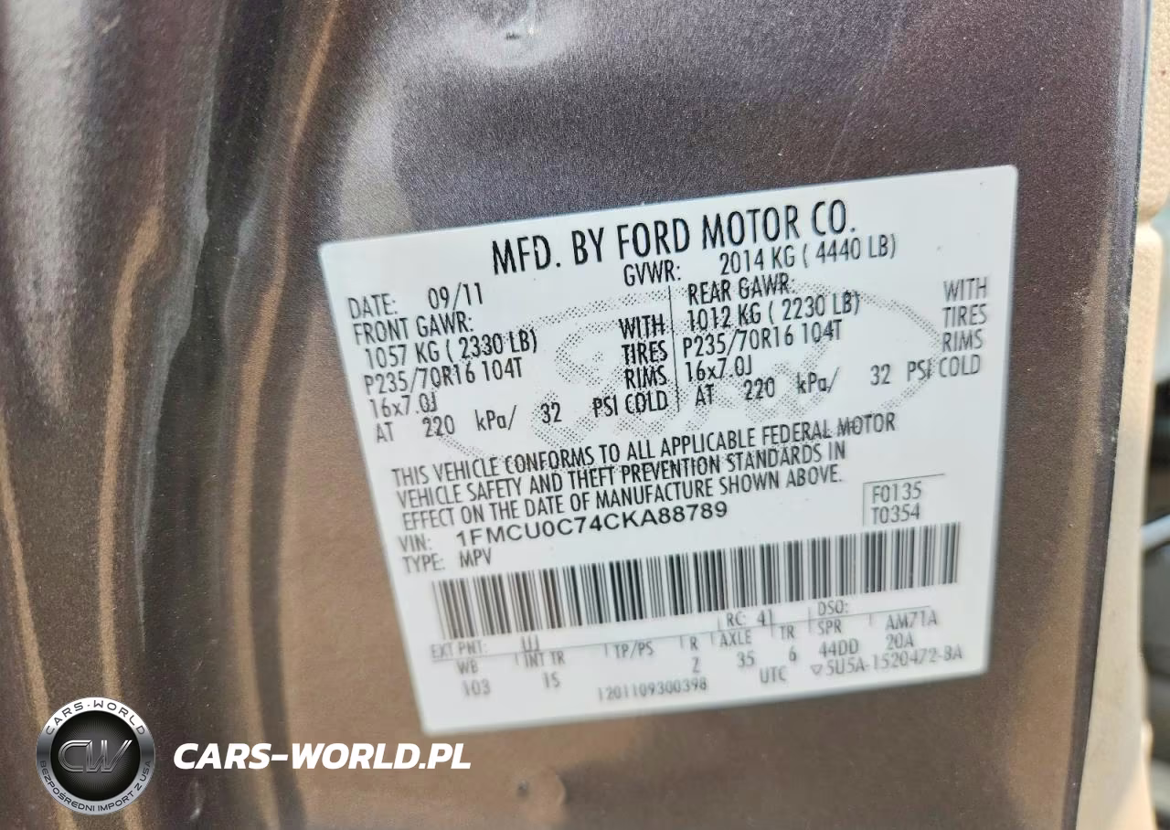 2012 Ford Escape Xls VIN:1FMCU0C74CKA88789 - 12