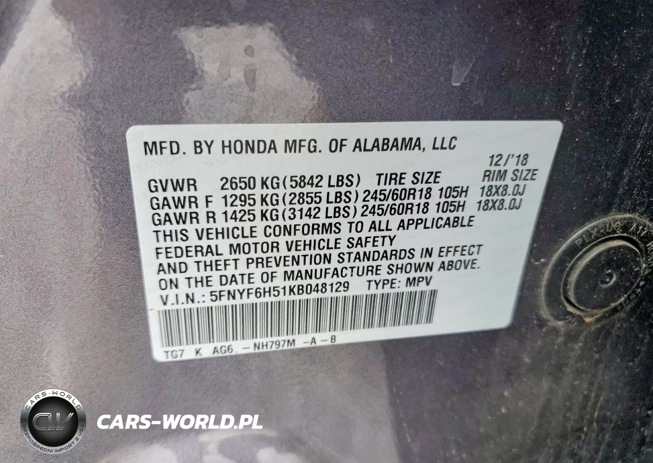 2019 Honda Pilot Exl VIN:5FNYF6H51KB048129 - 12