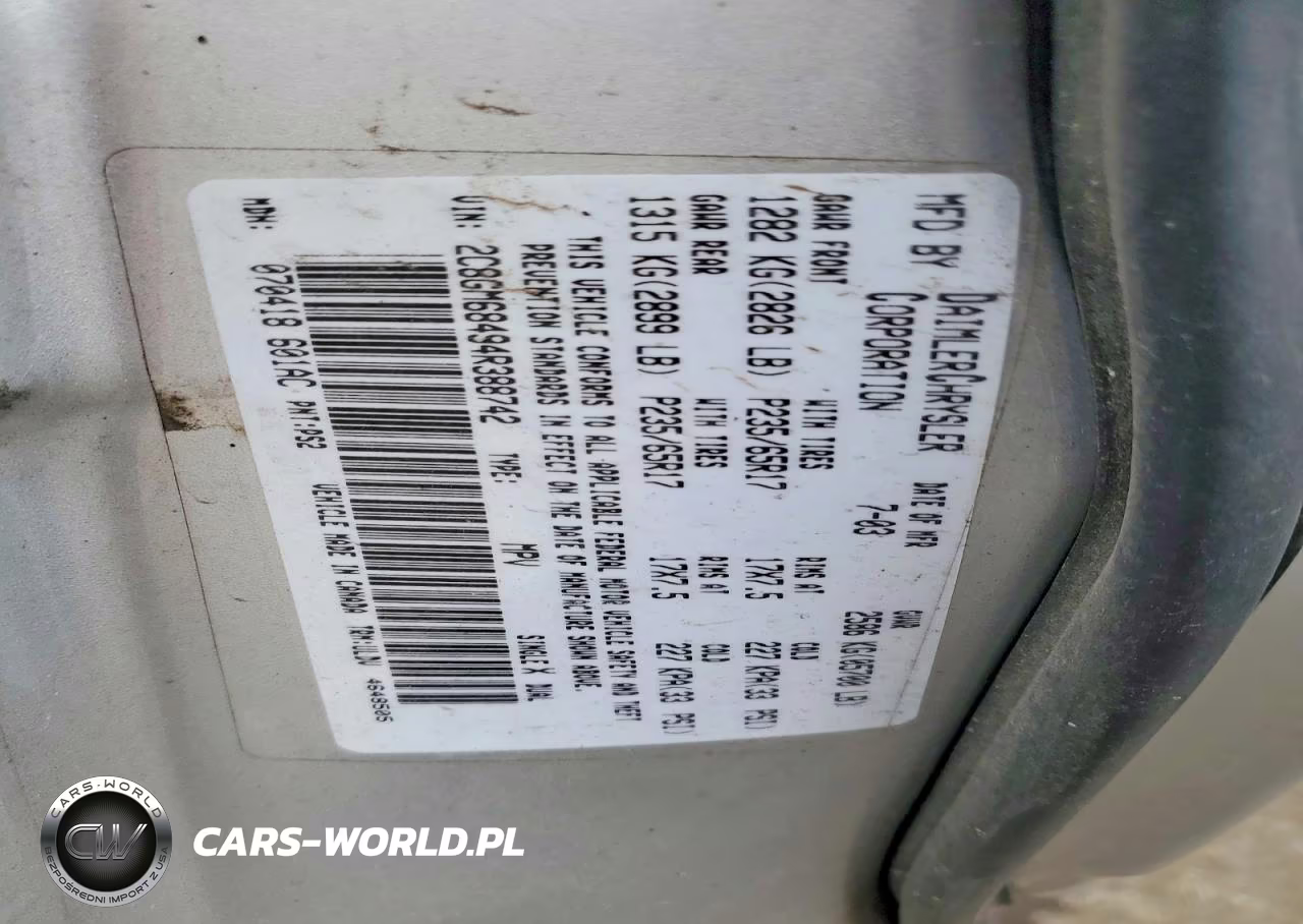 2004 Chrysler Pacifica VIN:2C8GM68494R388742 - 13