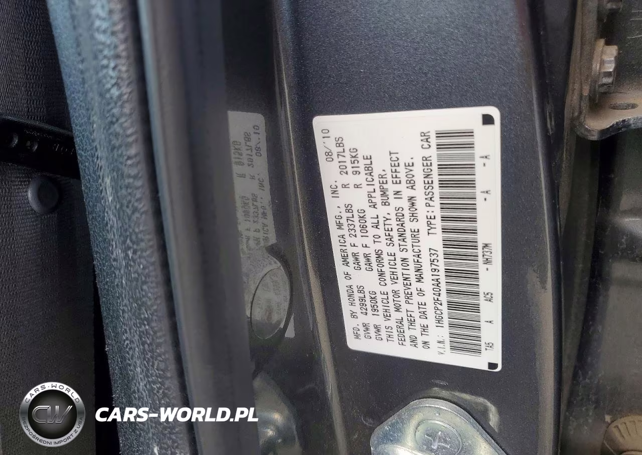 2010 Honda Accord Lxp VIN:1HGCP2F40AA197537 - 12