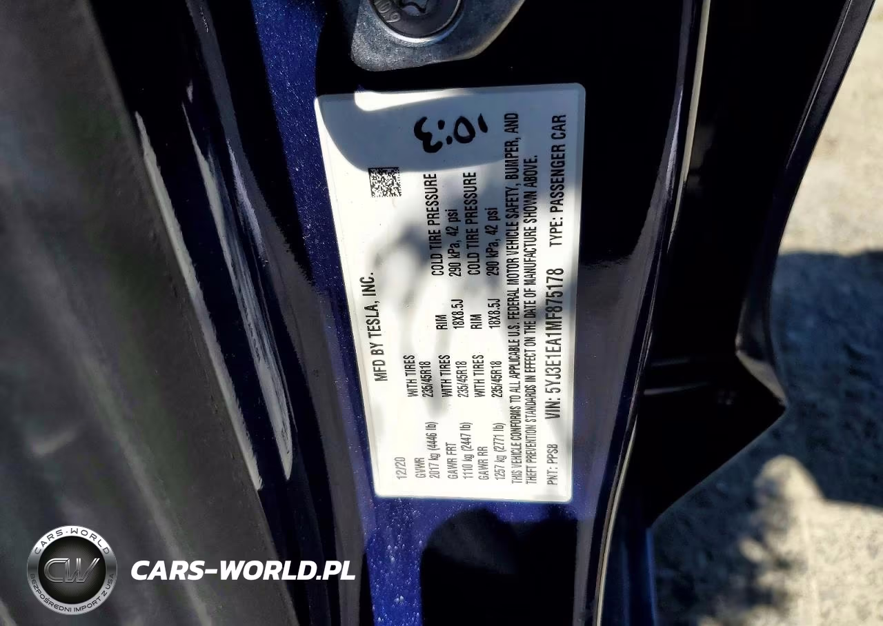2021 Tesla Model 3 VIN:5YJ3E1EA1MF875178 - 12