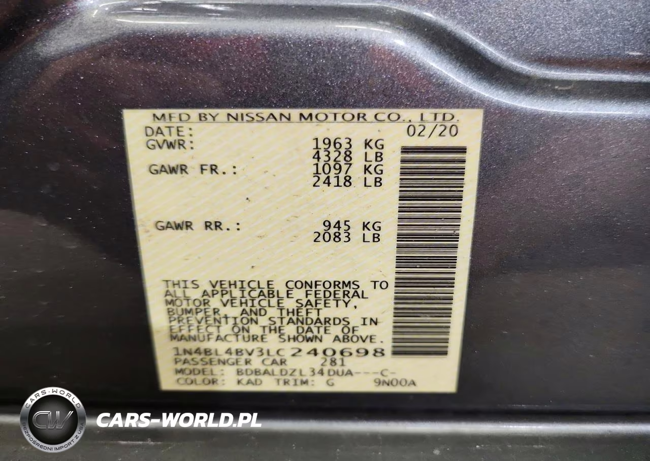 2020 Nissan Altima S VIN:1N4BL4BV3LC240698 - 12
