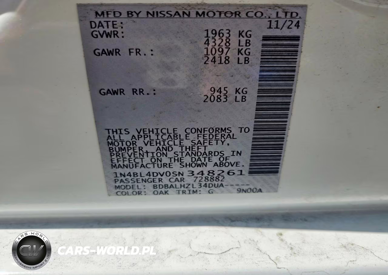 2025 Nissan Altima Sv VIN:1N4BL4DV0SN348261 - 12