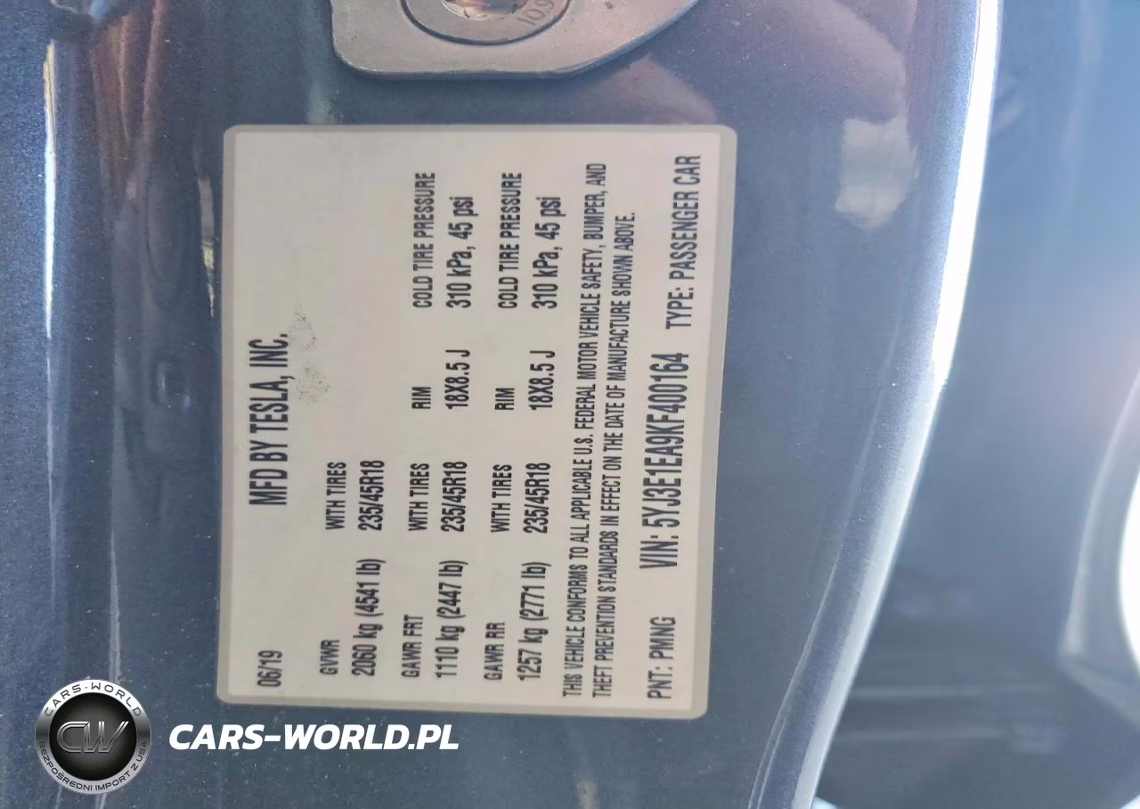 2019 Tesla Model 3 VIN:5YJ3E1EA9KF400164 - 12