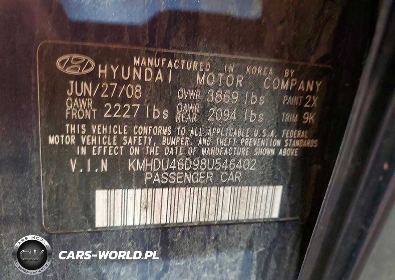 2008 Hyundai Elantra Gls VIN:KMHDU46D98U546402 - 12