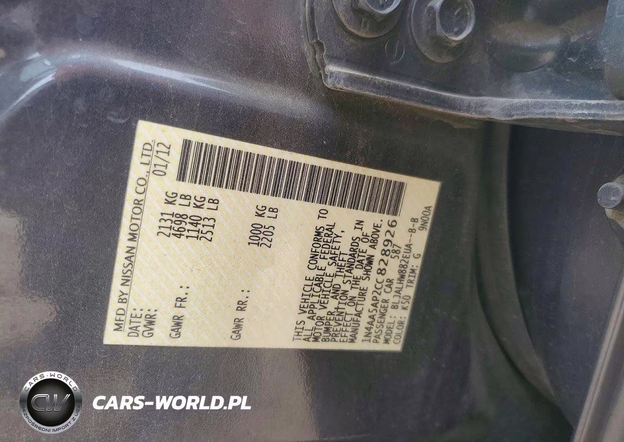 2012 Nissan Maxima 3.5 S VIN:1N4AA5AP2CC828926 - 12