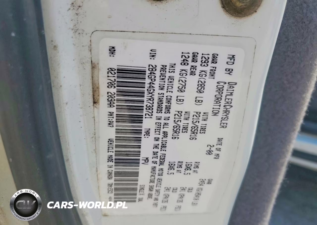 2000 Dodge Grand Caravan Se VIN:2B4GP44GXYR738721 - 13
