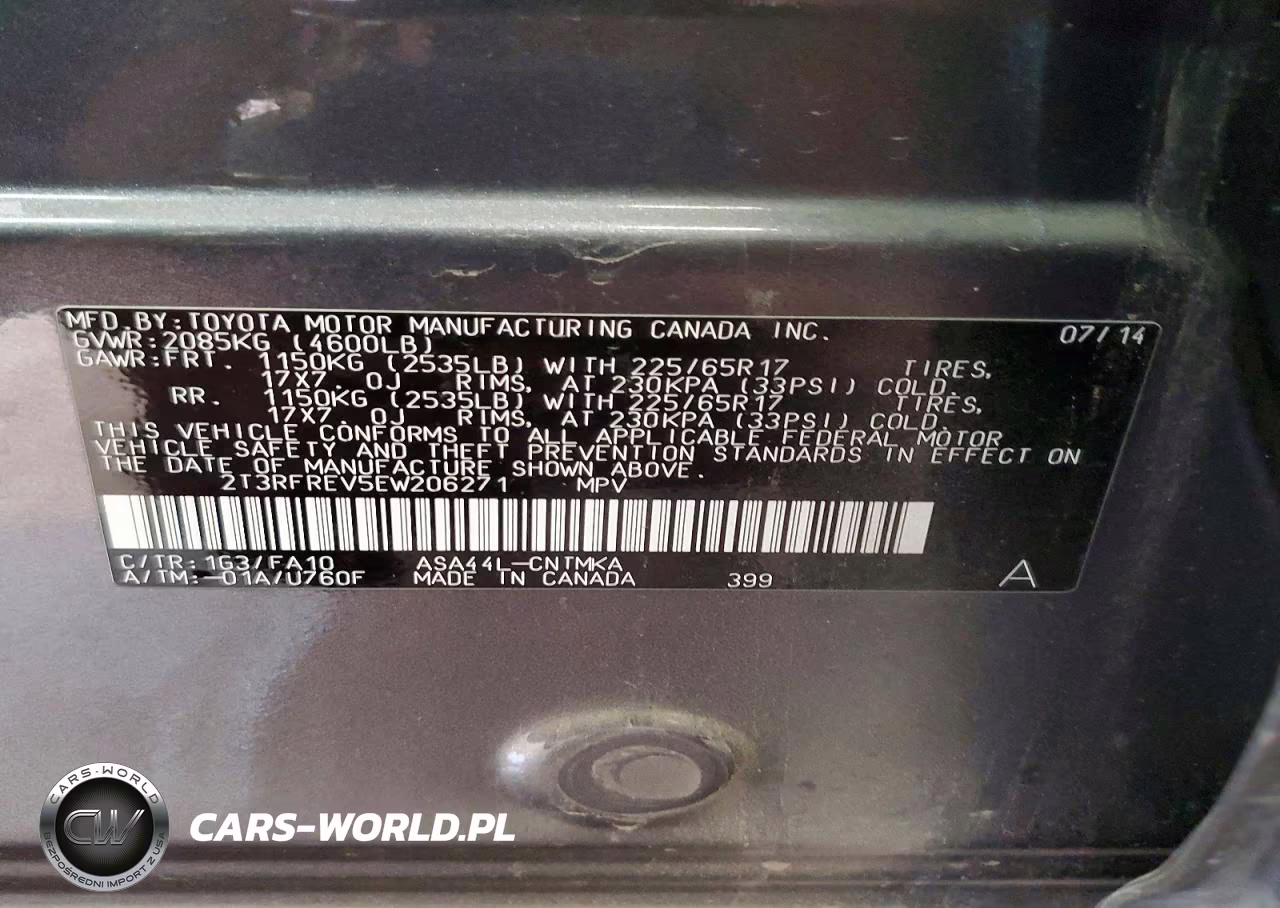 2014 Toyota Rav4 Xle VIN:2T3RFREV5EW206271 - 13