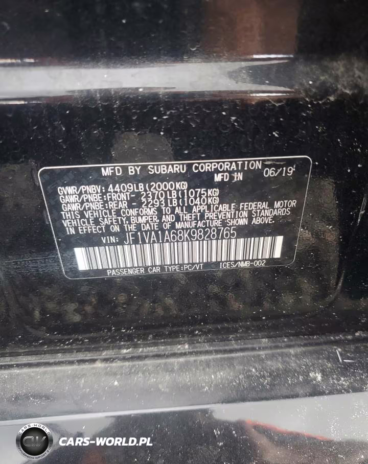 2019 Subaru Wrx VIN:JF1VA1A68K9828765 - 12