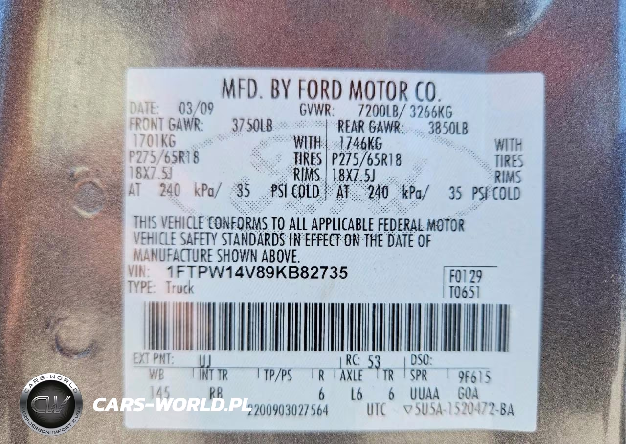 2009 Ford F150 Supercrew VIN:1FTPW14V89KB82735 - 12