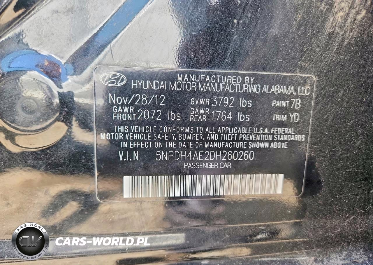 2013 Hyundai Elantra Gls VIN:5NPDH4AE2DH260260 - 12