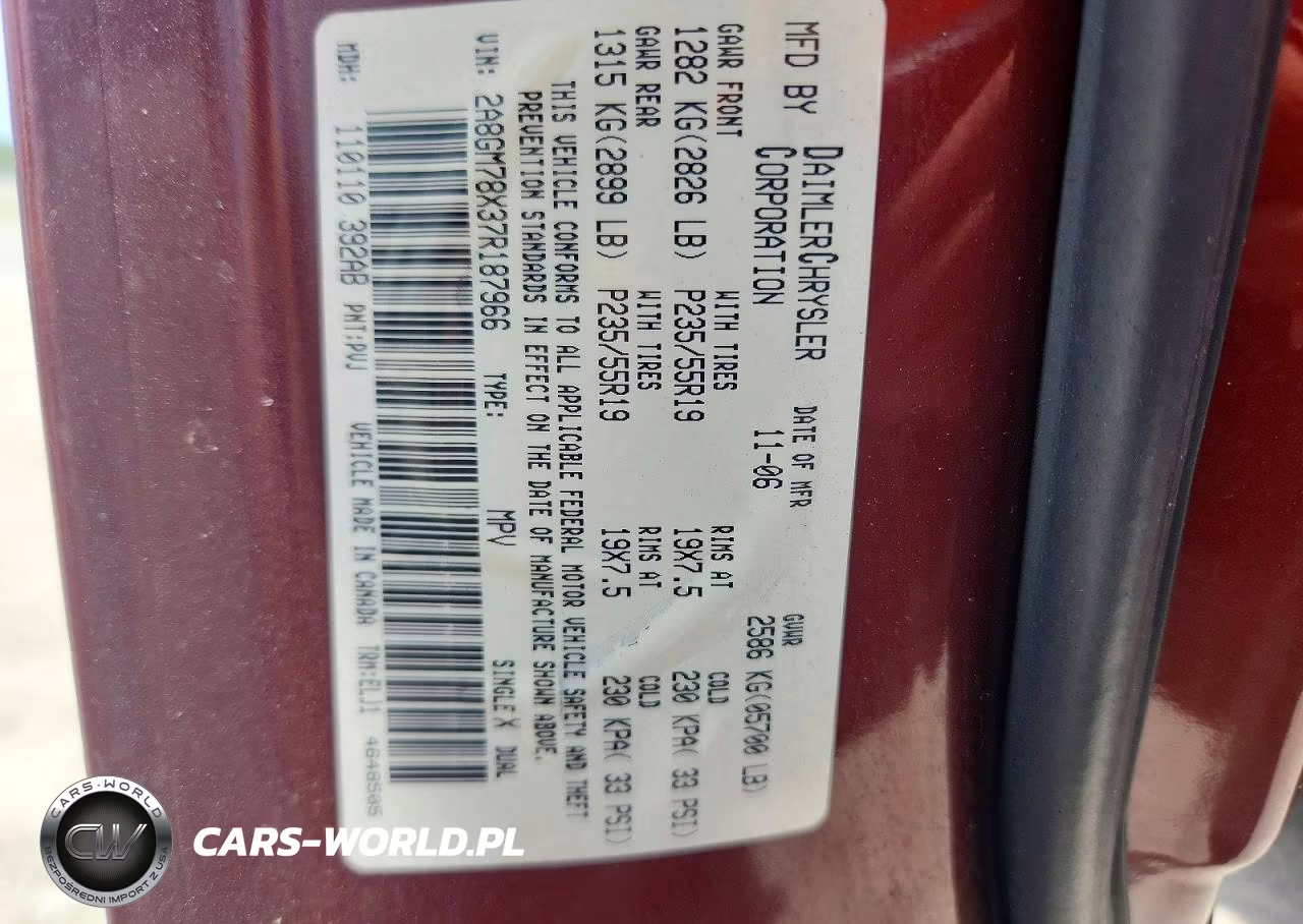 2007 Chrysler Pacifica Limited VIN:2A8GM78X37R187966 - 13