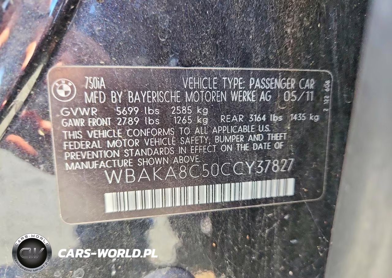 2012 BMW 750 I VIN:WBAKA8C50CCY37827 - 12